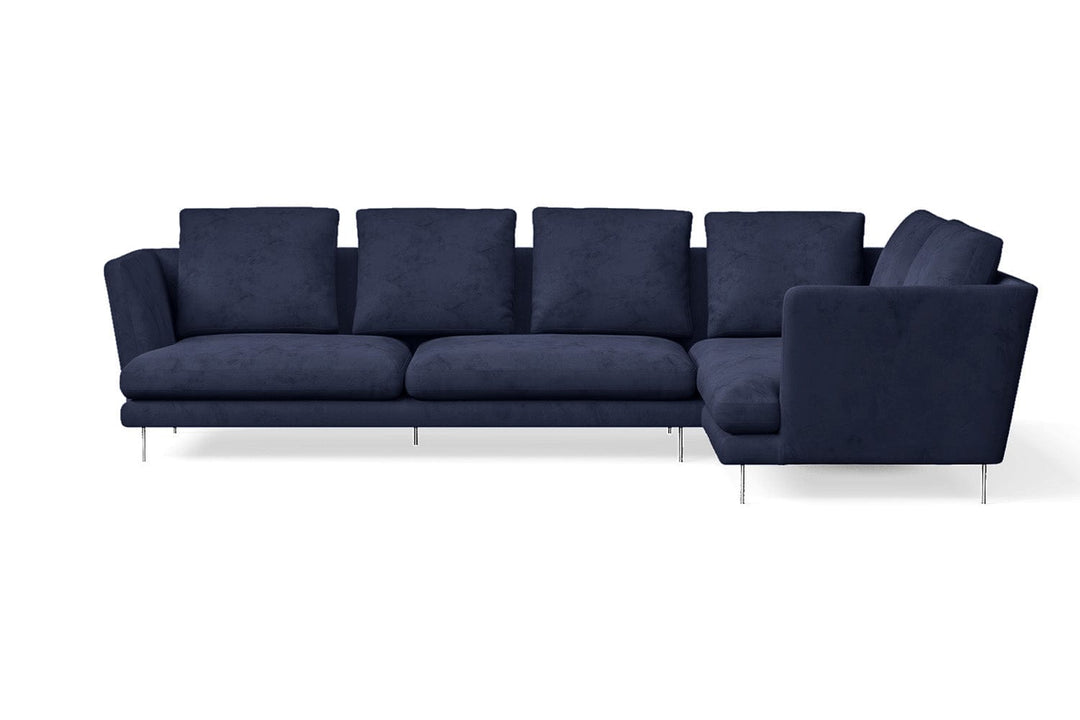 LIVELUSSO Chaise Lounge Sofa Faenza 4 Seater Right Hand Facing Chaise Lounge Corner Sofa Dark Blue Velvet