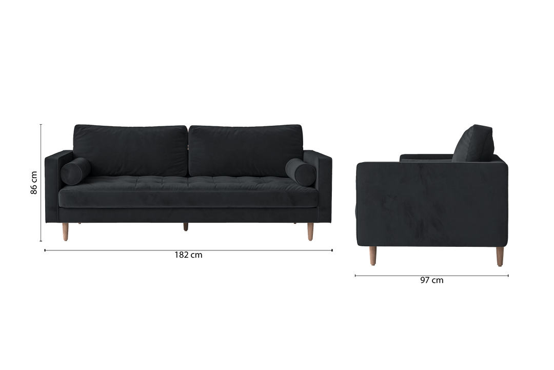 LIVELUSSO Sofa Gela 2 Seater Sofa Dark Grey Velvet