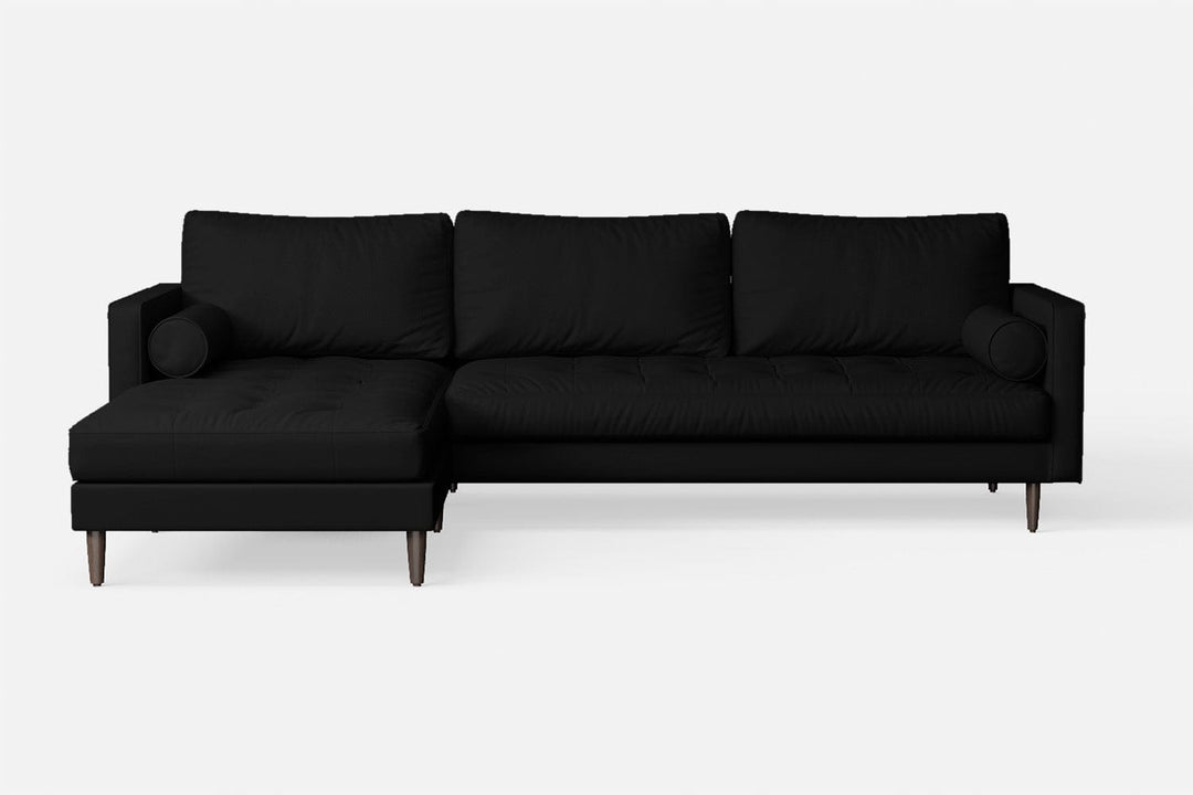 LIVELUSSO Chaise Lounge Sofa Gela 3 Seater Left Hand Facing Chaise Lounge Corner Sofa Black Leather