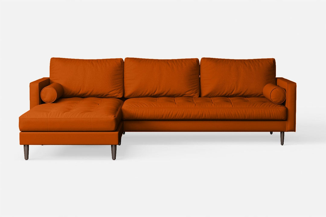 LIVELUSSO Chaise Lounge Sofa Gela 3 Seater Left Hand Facing Chaise Lounge Corner Sofa Orange Leather