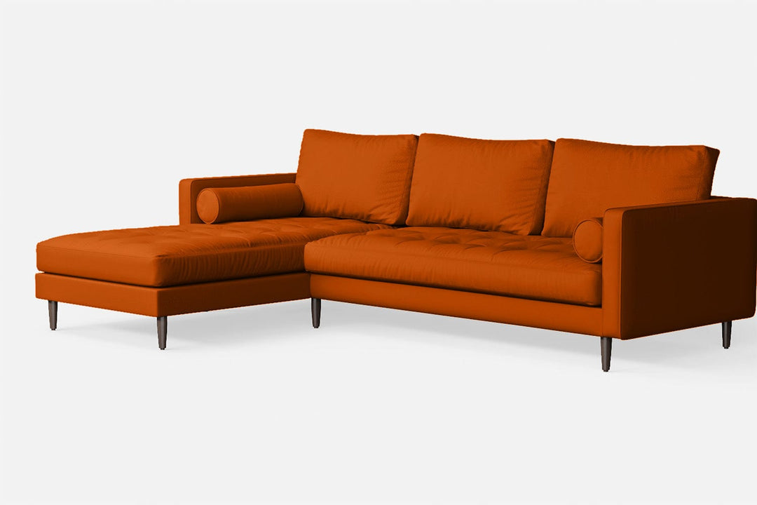 LIVELUSSO Chaise Lounge Sofa Gela 3 Seater Left Hand Facing Chaise Lounge Corner Sofa Orange Leather