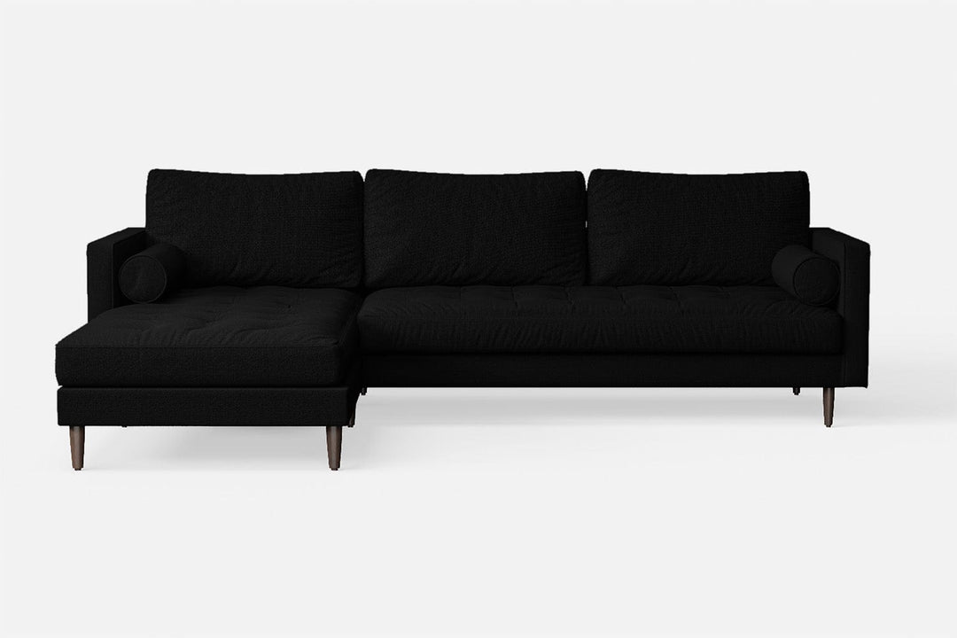 LIVELUSSO Chaise Lounge Sofa Gela 3 Seater Left Hand Facing Chaise Lounge Corner Sofa Black Linen Fabric