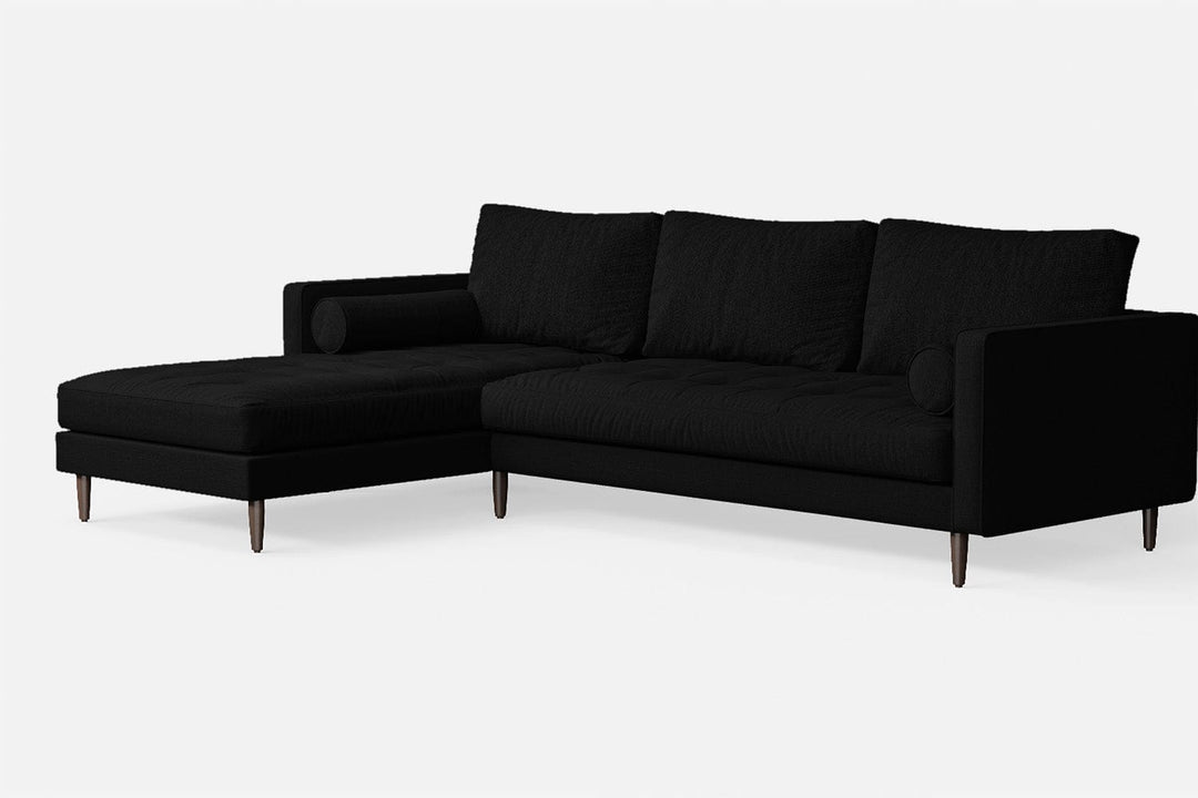 LIVELUSSO Chaise Lounge Sofa Gela 3 Seater Left Hand Facing Chaise Lounge Corner Sofa Black Linen Fabric