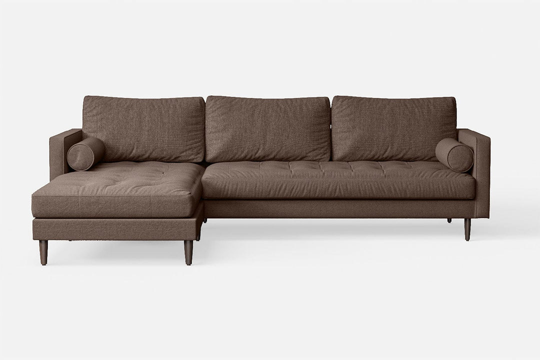 LIVELUSSO Chaise Lounge Sofa Gela 3 Seater Left Hand Facing Chaise Lounge Corner Sofa Caramel Linen Fabric