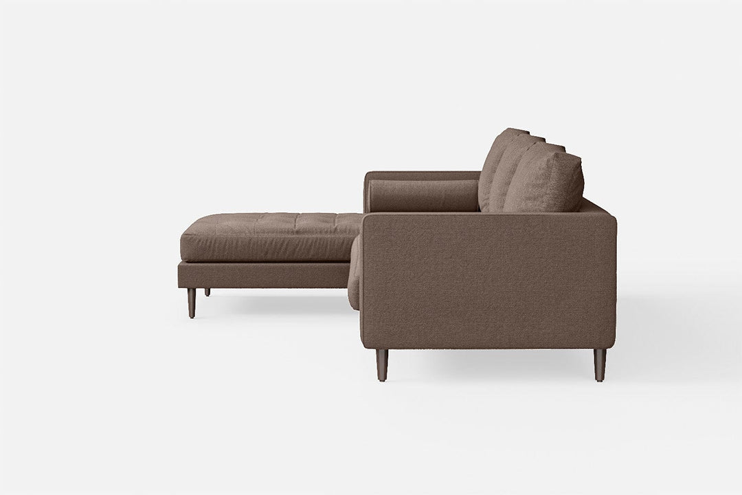 LIVELUSSO Chaise Lounge Sofa Gela 3 Seater Left Hand Facing Chaise Lounge Corner Sofa Caramel Linen Fabric