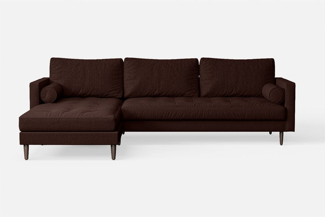 LIVELUSSO Chaise Lounge Sofa Gela 3 Seater Left Hand Facing Chaise Lounge Corner Sofa Coffee Brown Linen Fabric