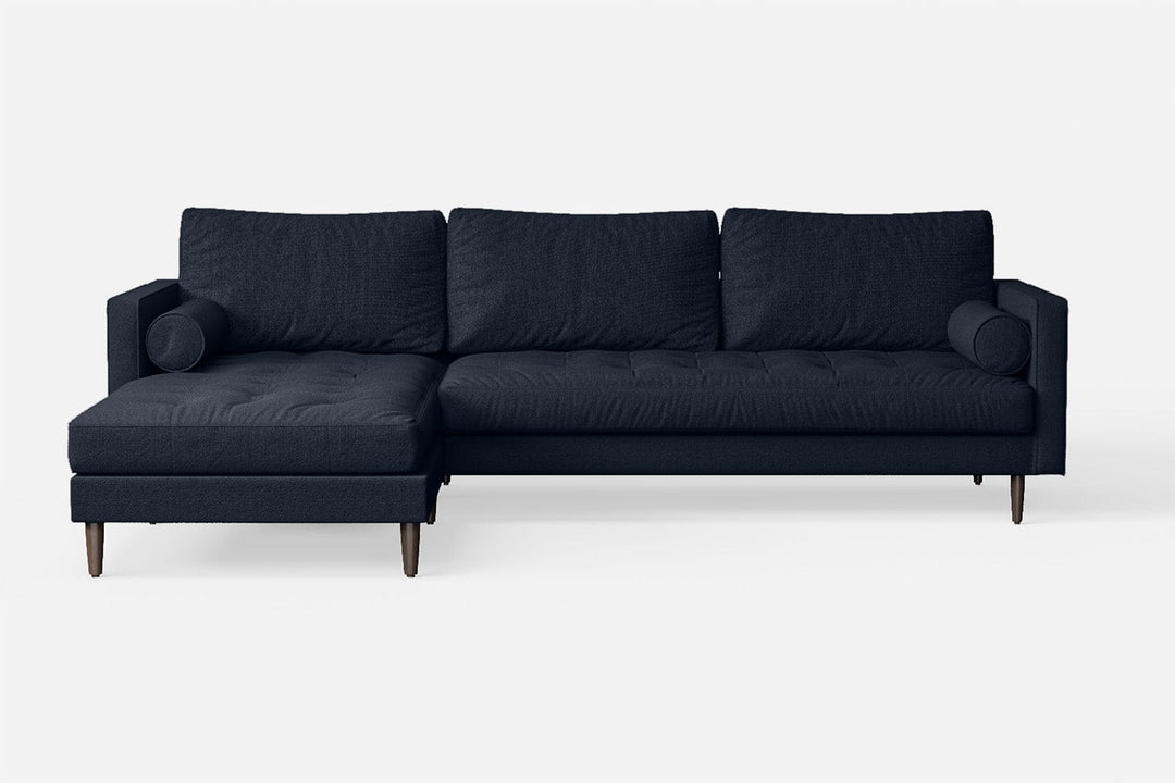 LIVELUSSO Chaise Lounge Sofa Gela 3 Seater Left Hand Facing Chaise Lounge Corner Sofa Dark Blue Linen Fabric