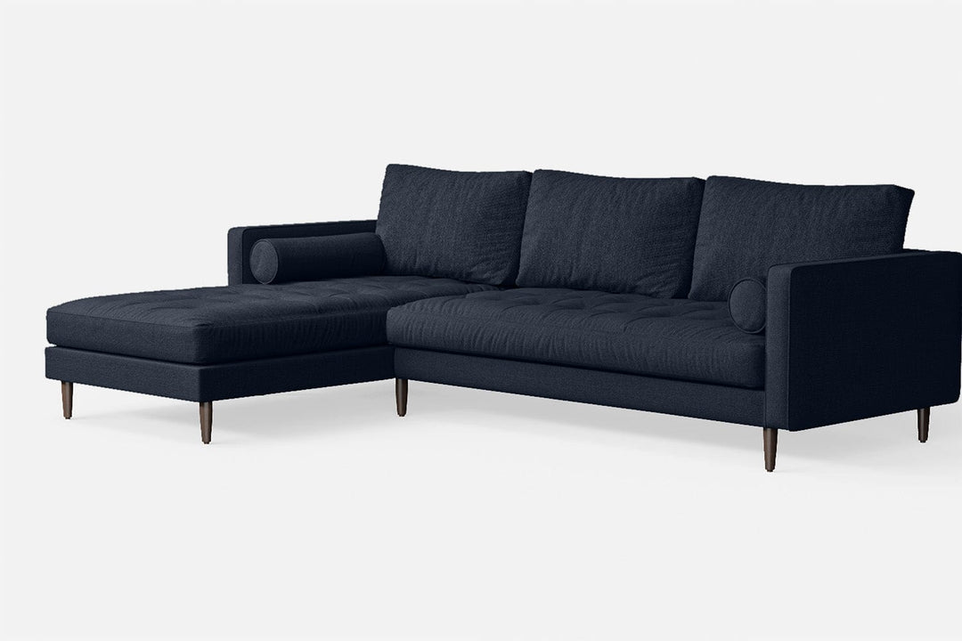 LIVELUSSO Chaise Lounge Sofa Gela 3 Seater Left Hand Facing Chaise Lounge Corner Sofa Dark Blue Linen Fabric