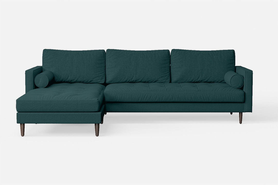 LIVELUSSO Chaise Lounge Sofa Gela 3 Seater Left Hand Facing Chaise Lounge Corner Sofa Teal Linen Fabric