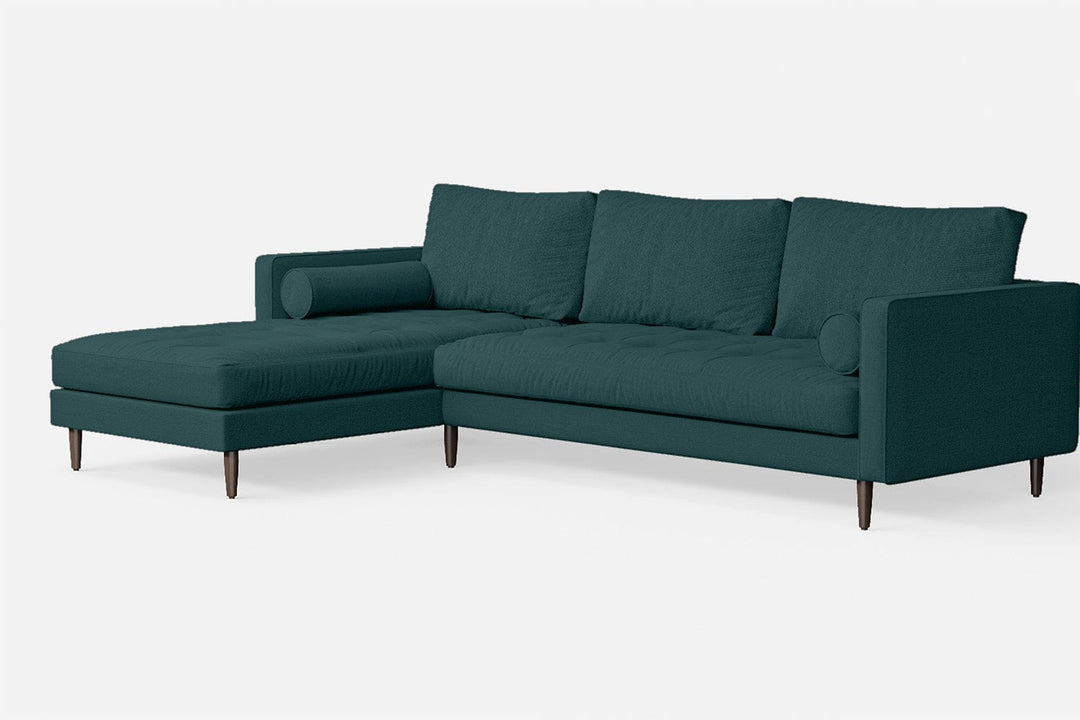 LIVELUSSO Chaise Lounge Sofa Gela 3 Seater Left Hand Facing Chaise Lounge Corner Sofa Teal Linen Fabric