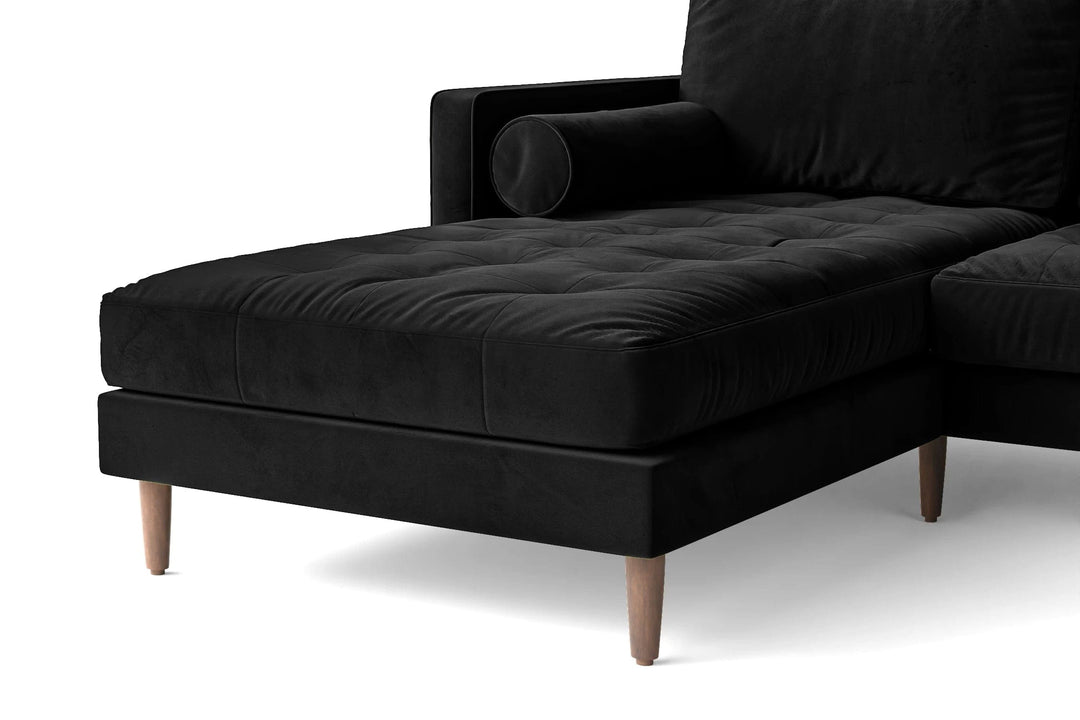 LIVELUSSO Chaise Lounge Sofa Gela 3 Seater Left Hand Facing Chaise Lounge Corner Sofa Black Velvet