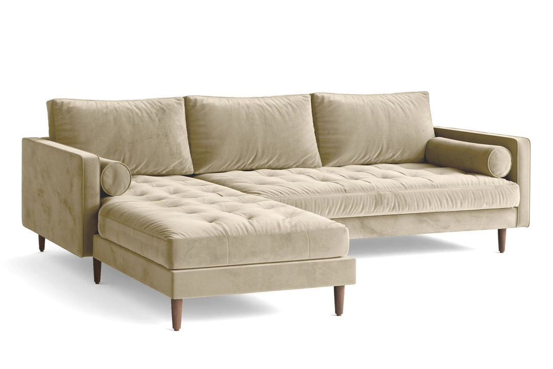LIVELUSSO Chaise Lounge Sofa Gela 3 Seater Left Hand Facing Chaise Lounge Corner Sofa Cream Velvet
