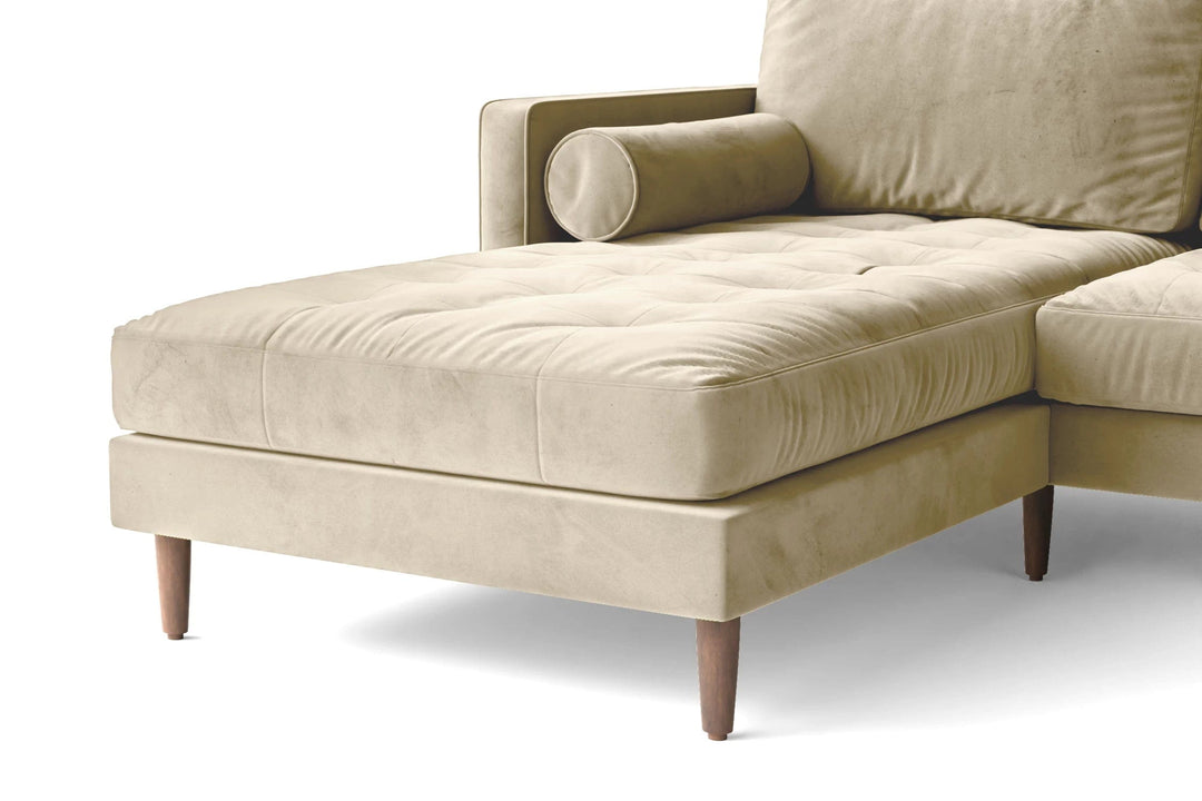 LIVELUSSO Chaise Lounge Sofa Gela 3 Seater Left Hand Facing Chaise Lounge Corner Sofa Cream Velvet