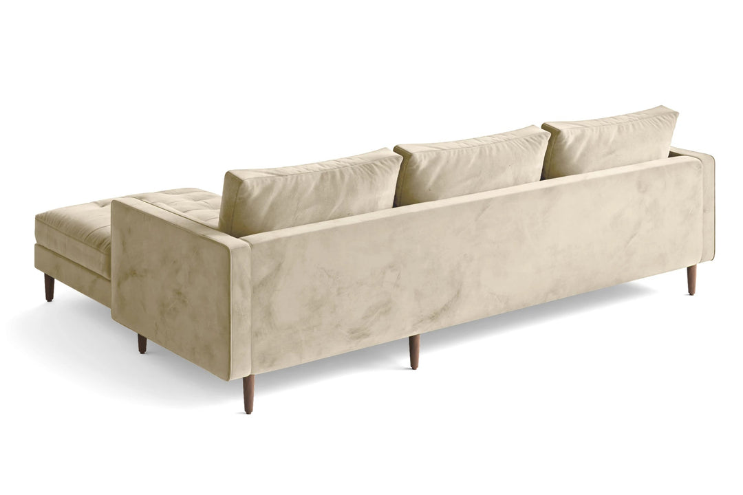 LIVELUSSO Chaise Lounge Sofa Gela 3 Seater Left Hand Facing Chaise Lounge Corner Sofa Cream Velvet