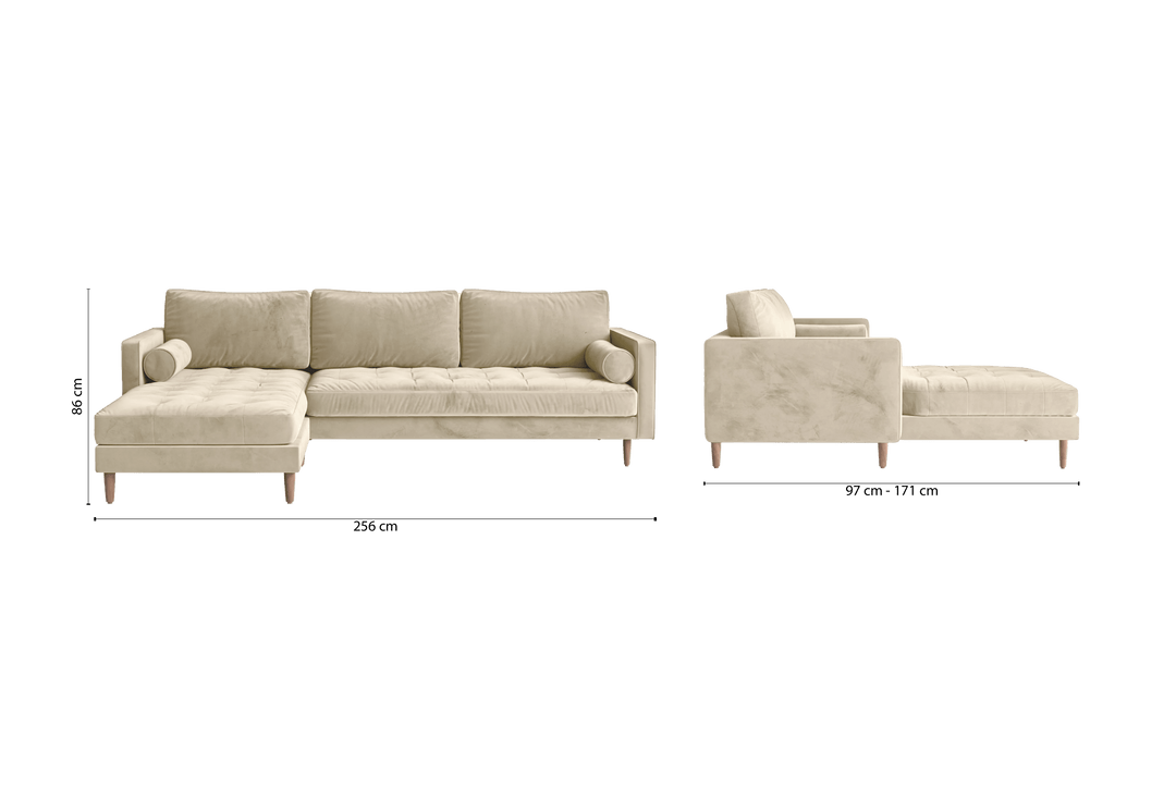 LIVELUSSO Chaise Lounge Sofa Gela 3 Seater Left Hand Facing Chaise Lounge Corner Sofa Cream Velvet