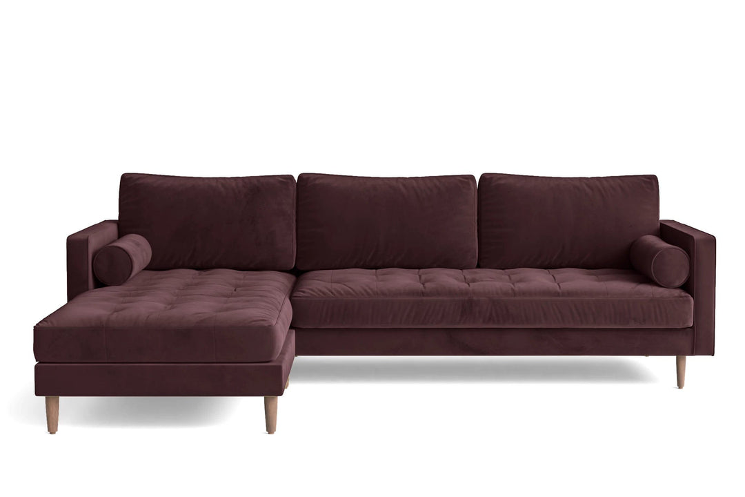 LIVELUSSO Chaise Lounge Sofa Gela 3 Seater Left Hand Facing Chaise Lounge Corner Sofa Grape Velvet