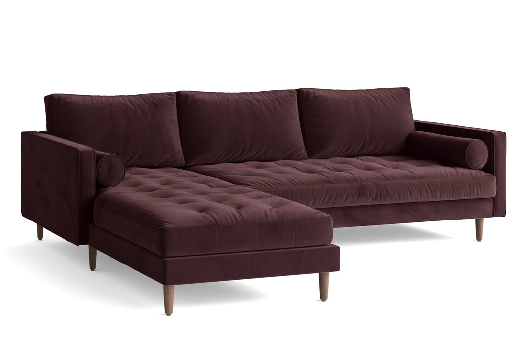 LIVELUSSO Chaise Lounge Sofa Gela 3 Seater Left Hand Facing Chaise Lounge Corner Sofa Grape Velvet