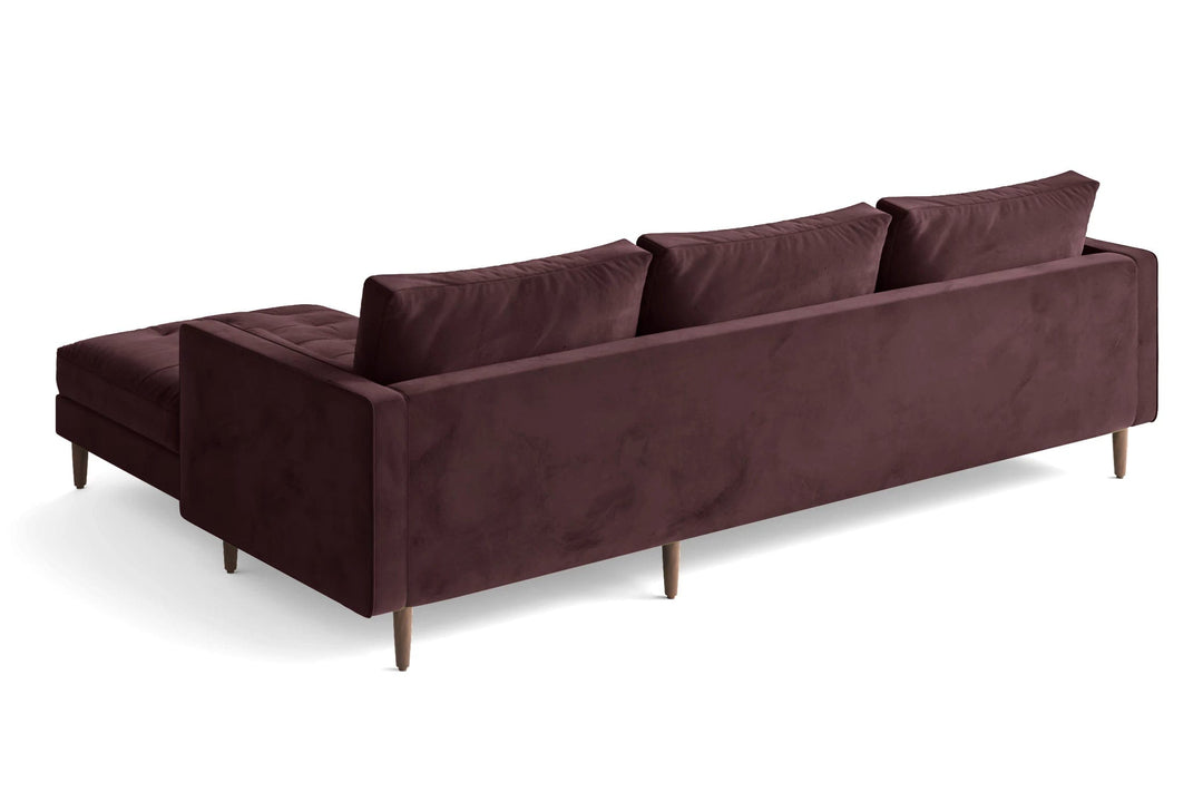 LIVELUSSO Chaise Lounge Sofa Gela 3 Seater Left Hand Facing Chaise Lounge Corner Sofa Grape Velvet