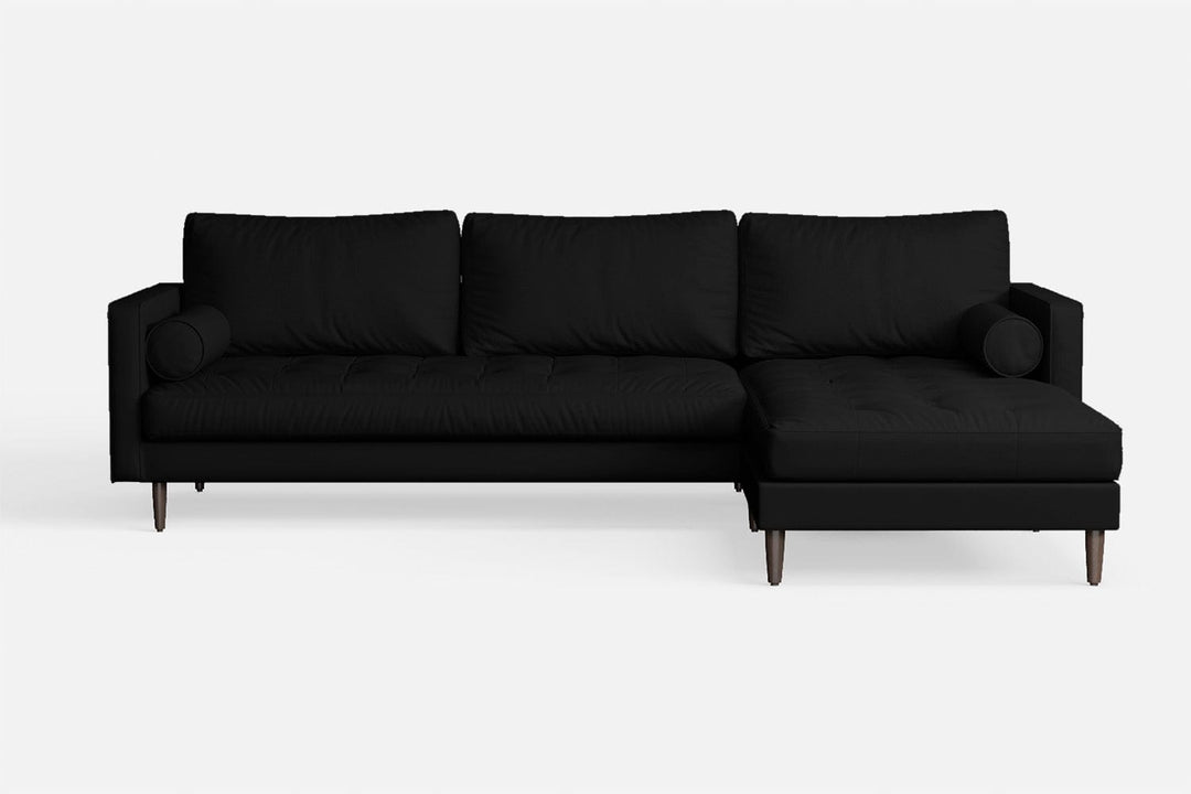 LIVELUSSO Chaise Lounge Sofa Gela 3 Seater Right Hand Facing Chaise Lounge Corner Sofa Black Leather