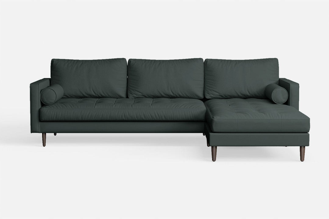 LIVELUSSO Chaise Lounge Sofa Gela 3 Seater Right Hand Facing Chaise Lounge Corner Sofa Dusky Turquoise Leather