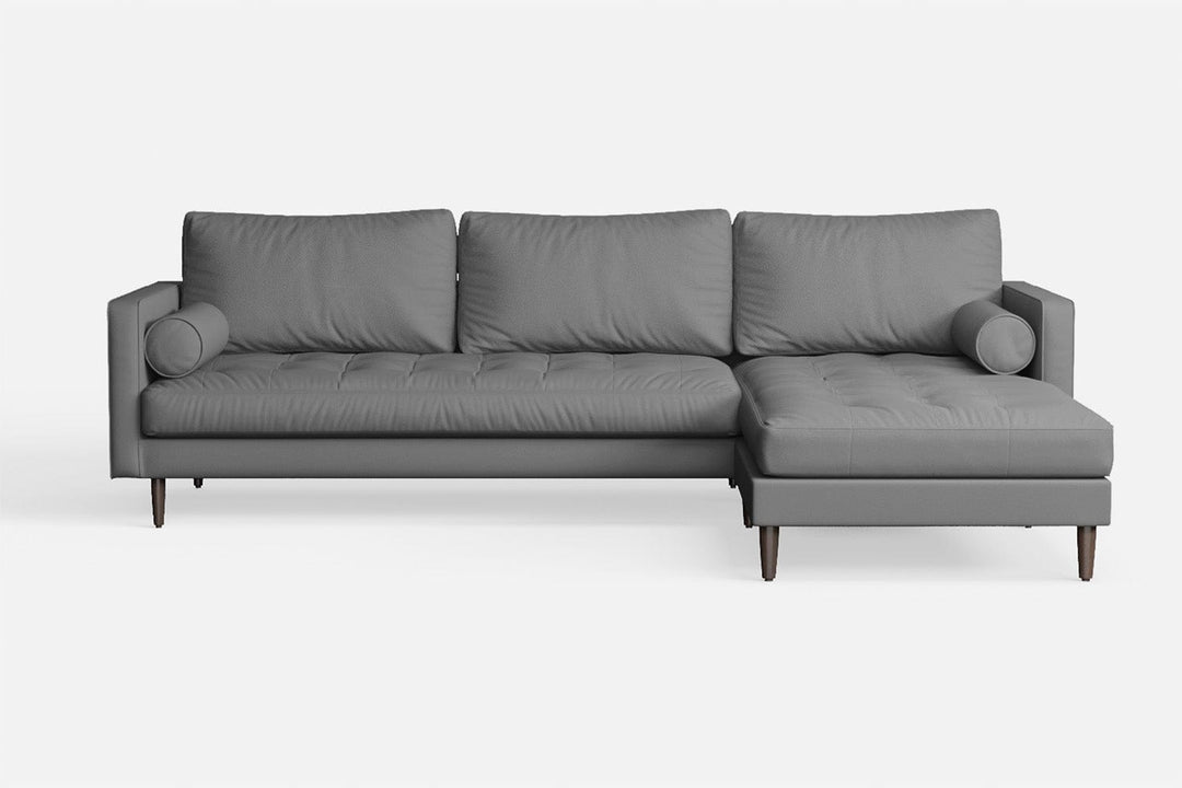 LIVELUSSO Chaise Lounge Sofa Gela 3 Seater Right Hand Facing Chaise Lounge Corner Sofa Grey Leather