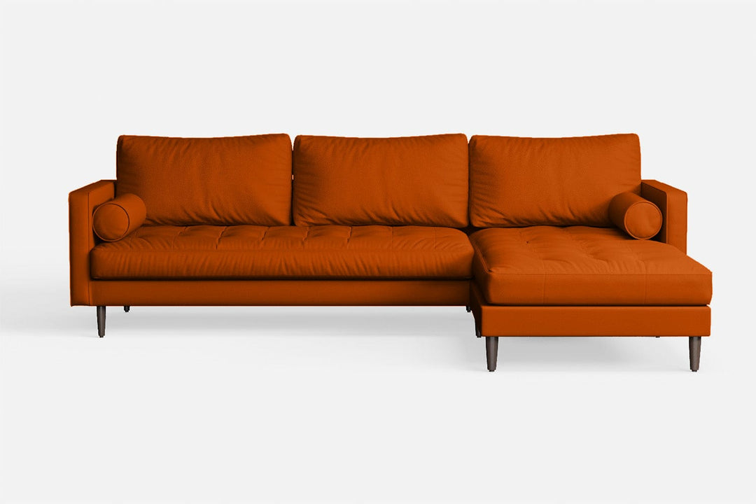 LIVELUSSO Chaise Lounge Sofa Gela 3 Seater Right Hand Facing Chaise Lounge Corner Sofa Orange Leather