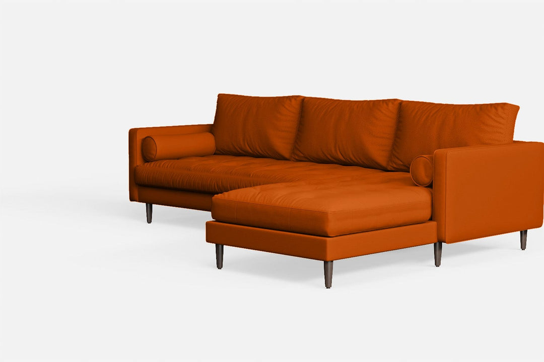 LIVELUSSO Chaise Lounge Sofa Gela 3 Seater Right Hand Facing Chaise Lounge Corner Sofa Orange Leather