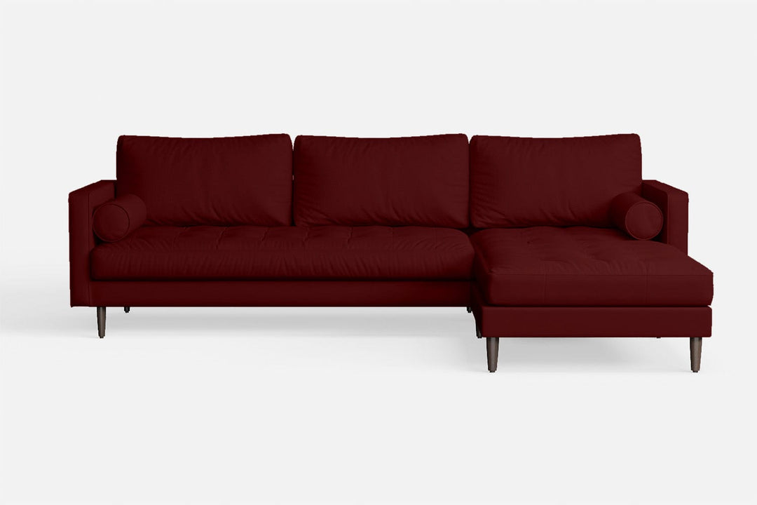 LIVELUSSO Chaise Lounge Sofa Gela 3 Seater Right Hand Facing Chaise Lounge Corner Sofa Red Leather