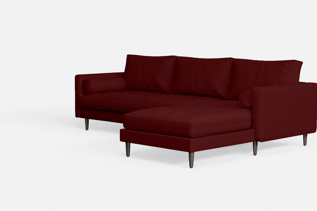 LIVELUSSO Chaise Lounge Sofa Gela 3 Seater Right Hand Facing Chaise Lounge Corner Sofa Red Leather