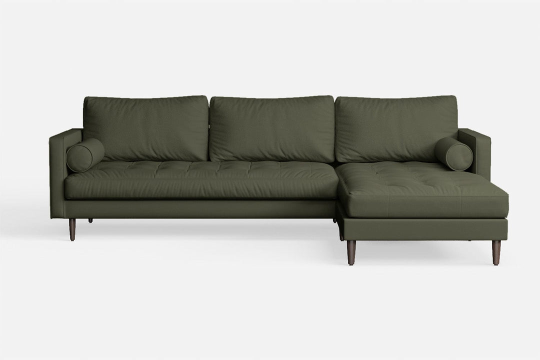 LIVELUSSO Chaise Lounge Sofa Gela 3 Seater Right Hand Facing Chaise Lounge Corner Sofa Sage Leather