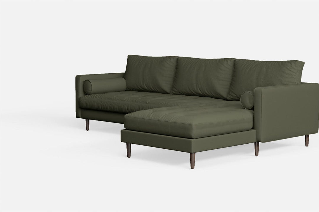 LIVELUSSO Chaise Lounge Sofa Gela 3 Seater Right Hand Facing Chaise Lounge Corner Sofa Sage Leather