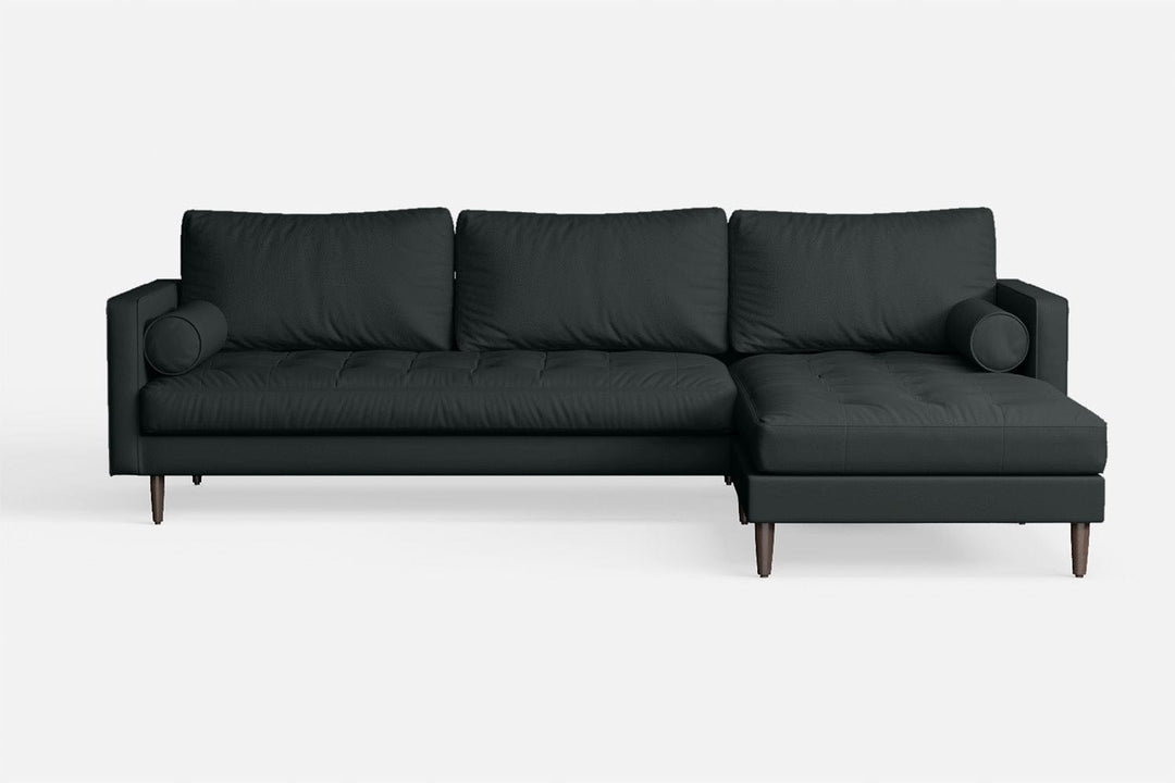 LIVELUSSO Chaise Lounge Sofa Gela 3 Seater Right Hand Facing Chaise Lounge Corner Sofa Slate Leather