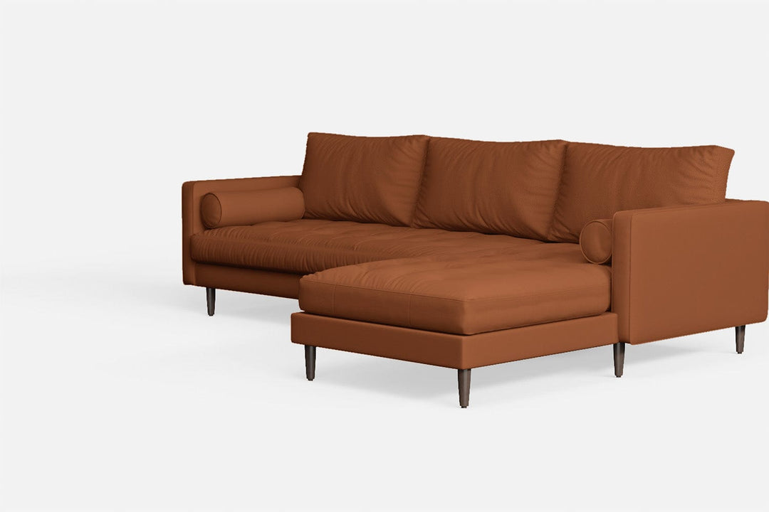 LIVELUSSO Chaise Lounge Sofa Gela 3 Seater Right Hand Facing Chaise Lounge Corner Sofa Tan Brown Leather