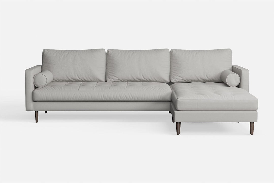 LIVELUSSO Chaise Lounge Sofa Gela 3 Seater Right Hand Facing Chaise Lounge Corner Sofa White Leather