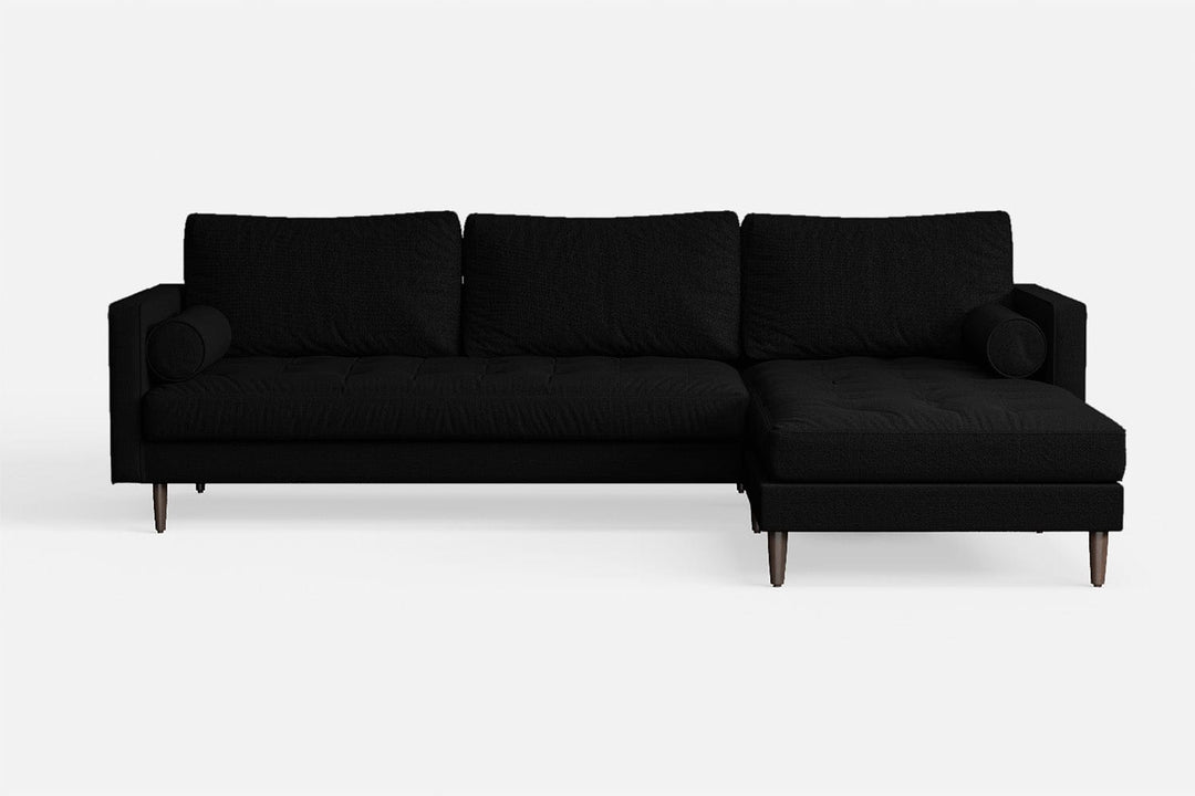 LIVELUSSO Chaise Lounge Sofa Gela 3 Seater Right Hand Facing Chaise Lounge Corner Sofa Black Linen Fabric