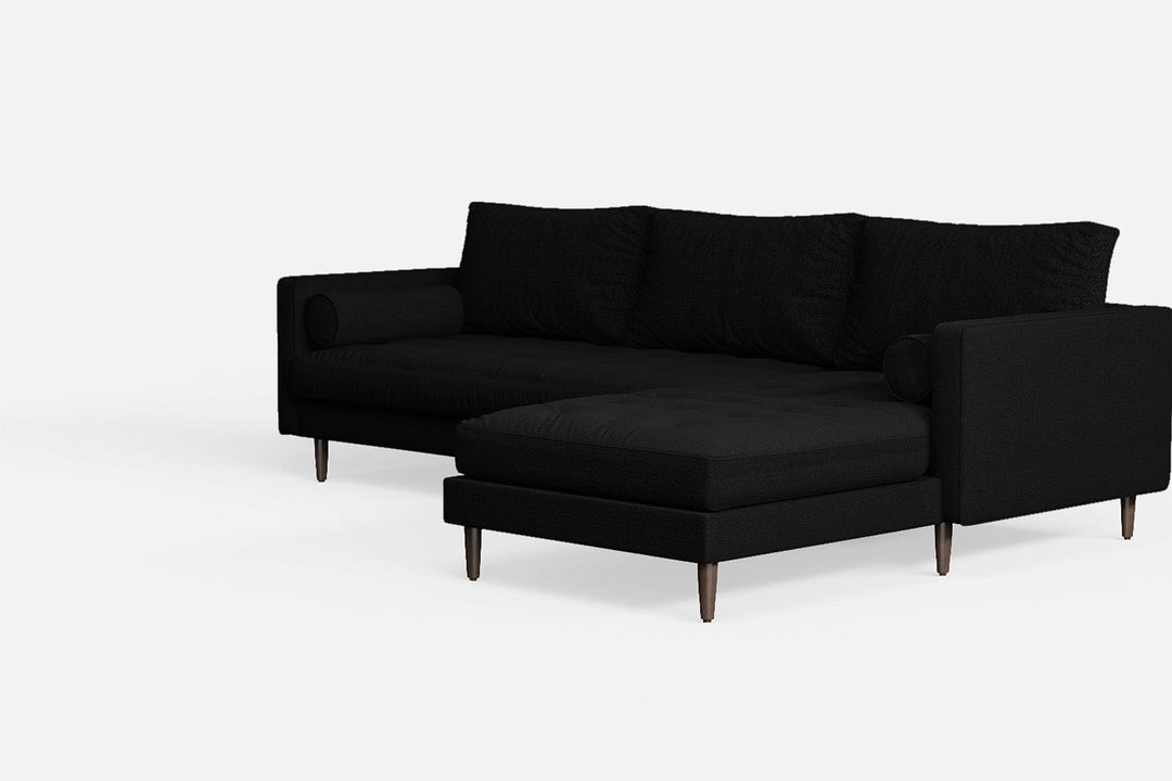 LIVELUSSO Chaise Lounge Sofa Gela 3 Seater Right Hand Facing Chaise Lounge Corner Sofa Black Linen Fabric