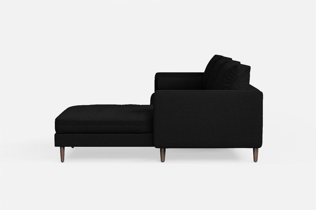 LIVELUSSO Chaise Lounge Sofa Gela 3 Seater Right Hand Facing Chaise Lounge Corner Sofa Black Linen Fabric