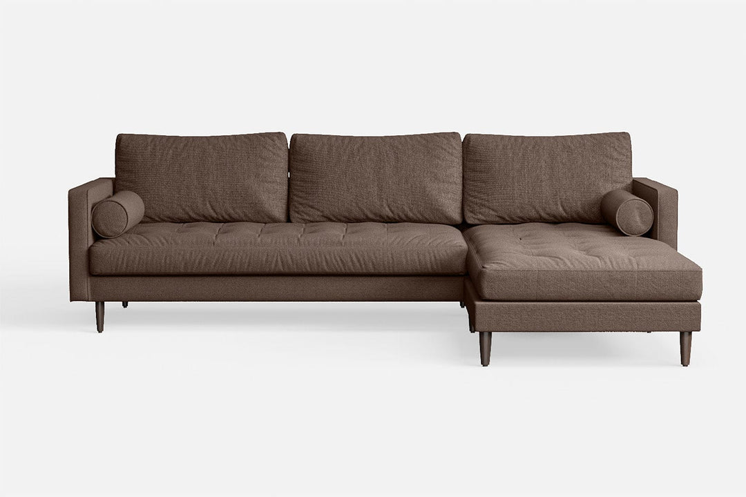 LIVELUSSO Chaise Lounge Sofa Gela 3 Seater Right Hand Facing Chaise Lounge Corner Sofa Caramel Linen Fabric