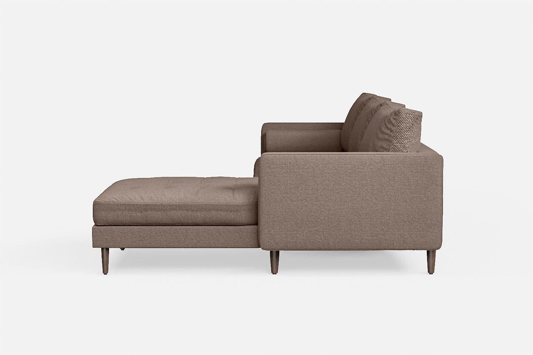 LIVELUSSO Chaise Lounge Sofa Gela 3 Seater Right Hand Facing Chaise Lounge Corner Sofa Caramel Linen Fabric