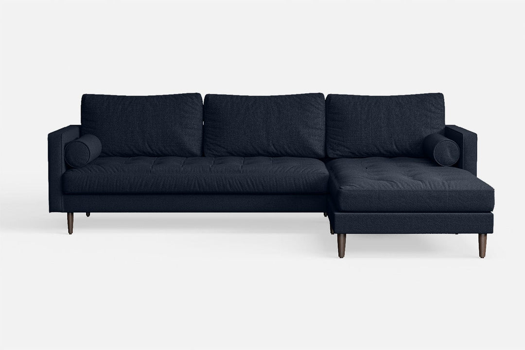 LIVELUSSO Chaise Lounge Sofa Gela 3 Seater Right Hand Facing Chaise Lounge Corner Sofa Dark Blue Linen Fabric