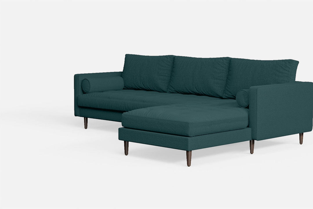 LIVELUSSO Chaise Lounge Sofa Gela 3 Seater Right Hand Facing Chaise Lounge Corner Sofa Teal Linen Fabric