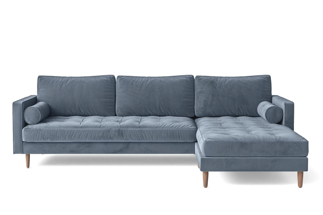 LIVELUSSO Chaise Lounge Sofa Gela 3 Seater Right Hand Facing Chaise Lounge Corner Sofa Baby Blue Velvet