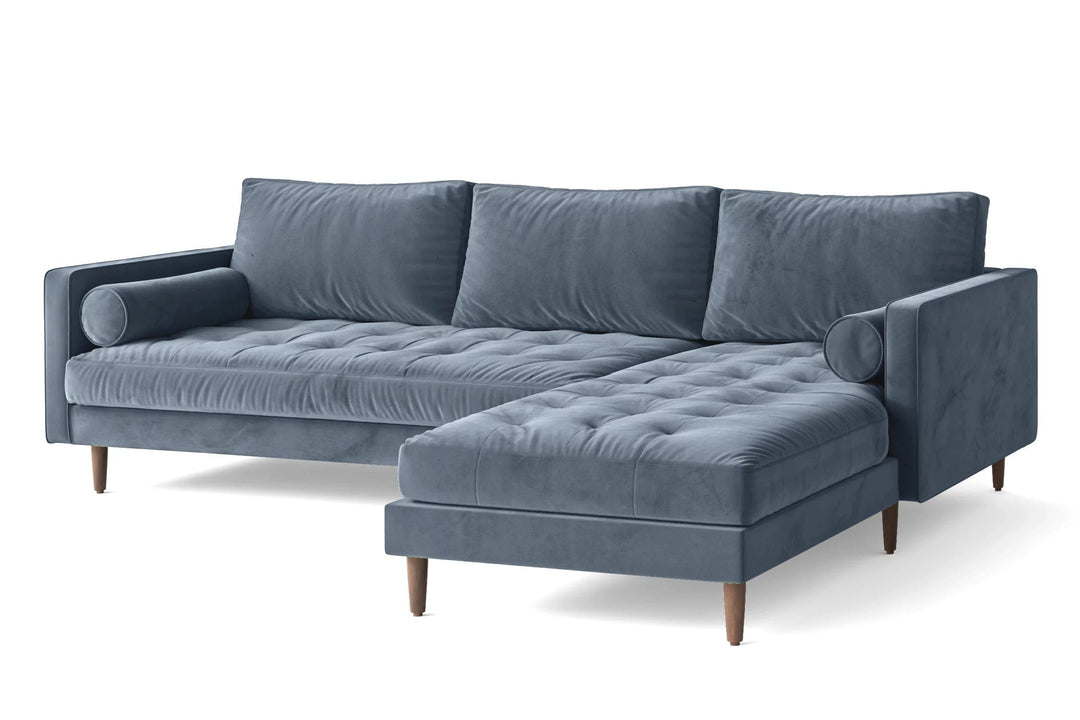 LIVELUSSO Chaise Lounge Sofa Gela 3 Seater Right Hand Facing Chaise Lounge Corner Sofa Baby Blue Velvet