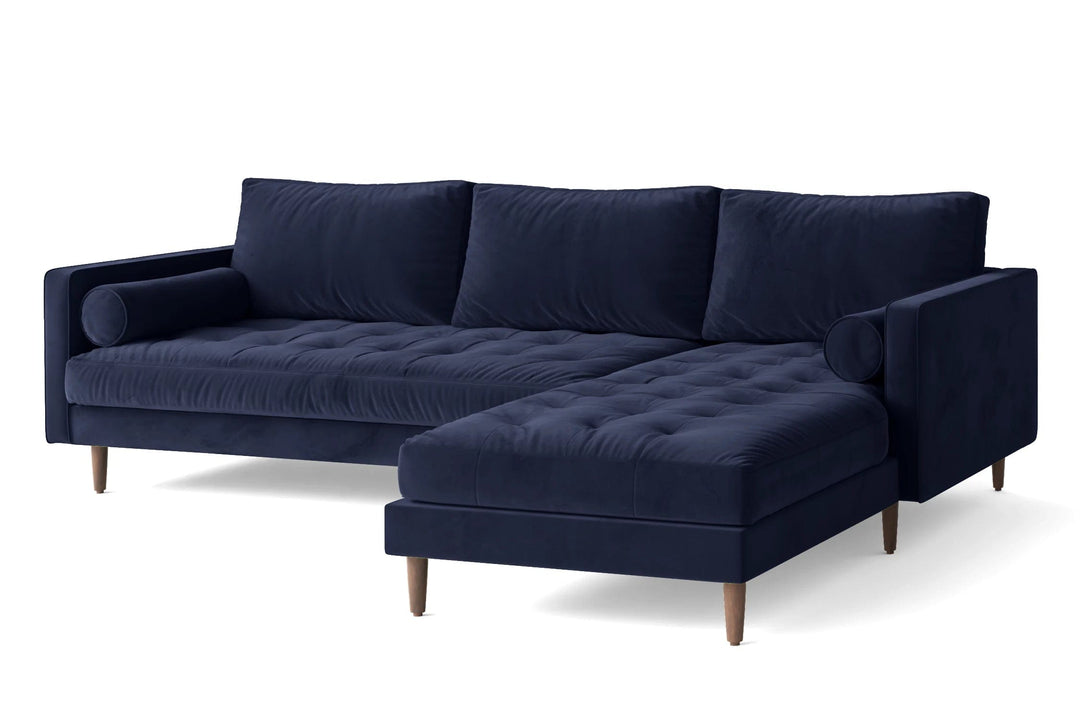 LIVELUSSO Chaise Lounge Sofa Gela 3 Seater Right Hand Facing Chaise Lounge Corner Sofa Dark Blue Velvet