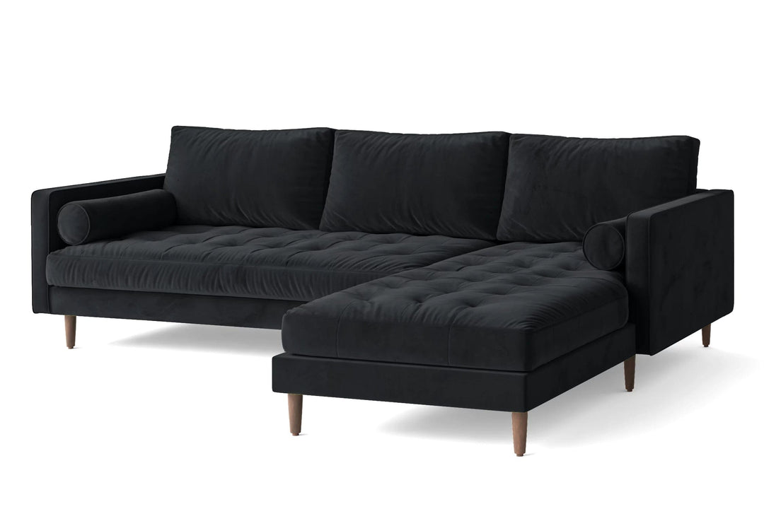 LIVELUSSO Chaise Lounge Sofa Gela 3 Seater Right Hand Facing Chaise Lounge Corner Sofa Dark Grey Velvet