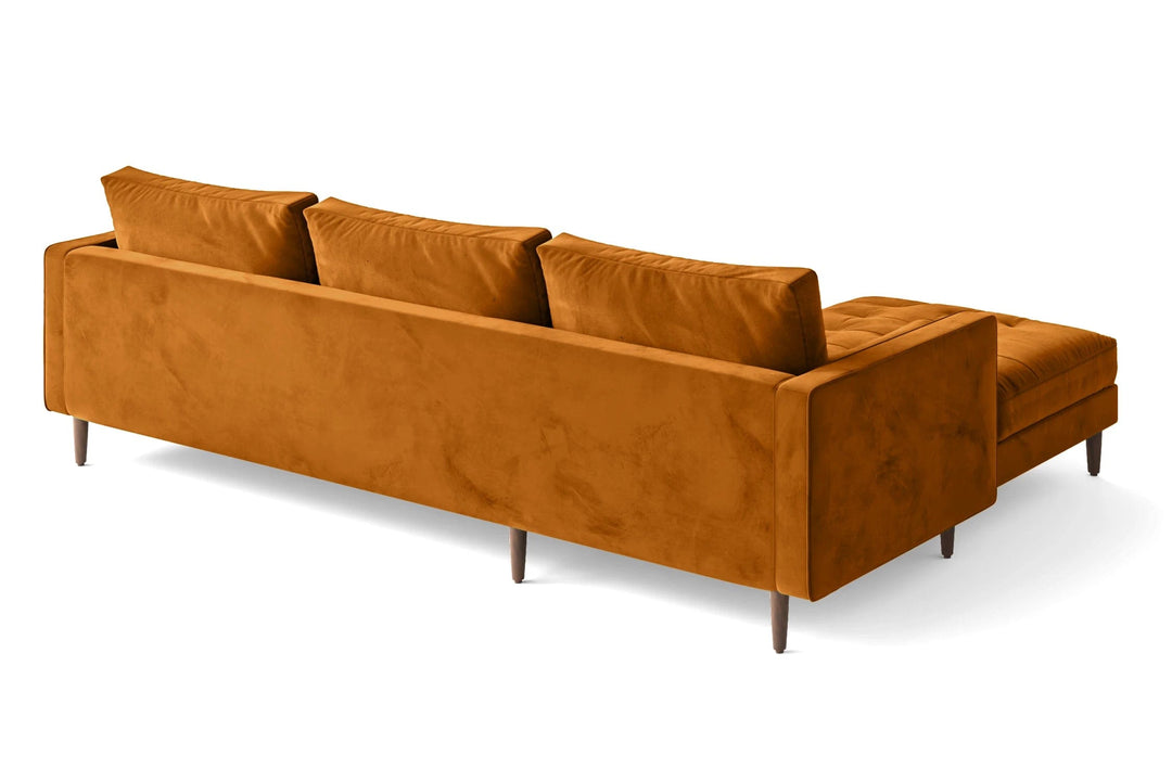 LIVELUSSO Chaise Lounge Sofa Gela 3 Seater Right Hand Facing Chaise Lounge Corner Sofa Gold Velvet