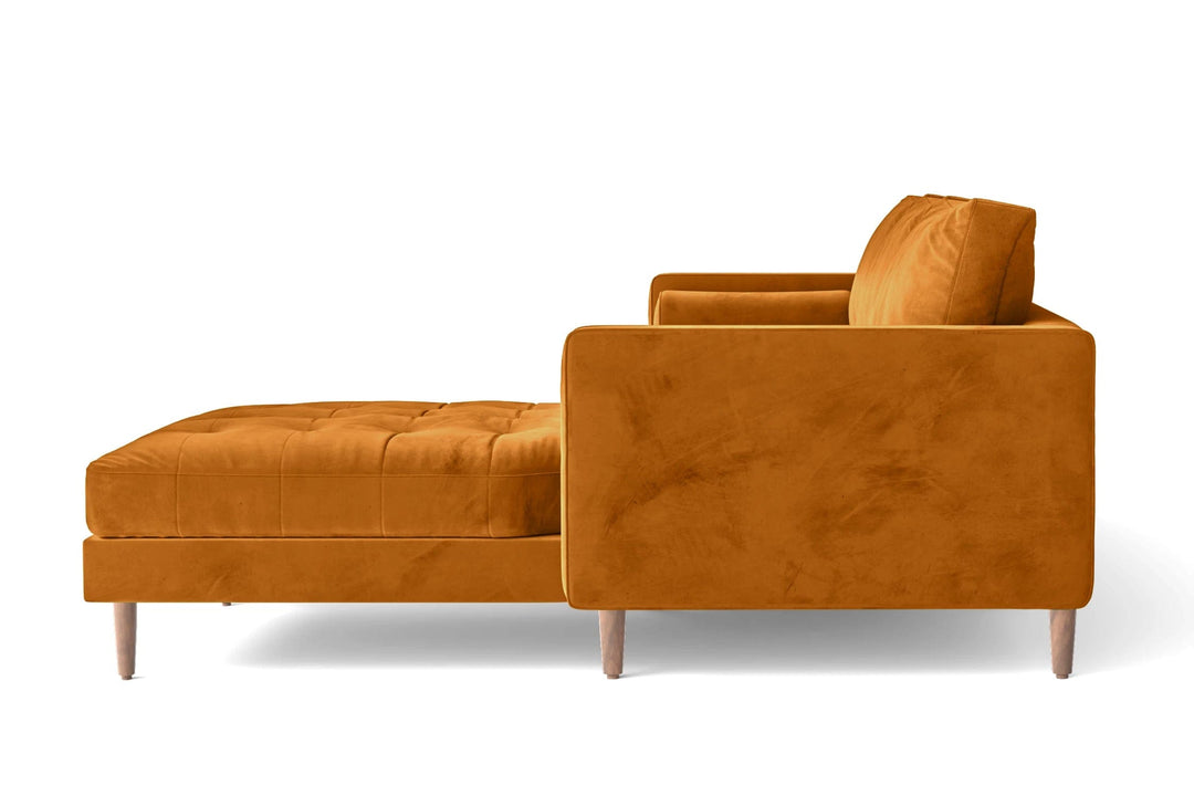 LIVELUSSO Chaise Lounge Sofa Gela 3 Seater Right Hand Facing Chaise Lounge Corner Sofa Gold Velvet