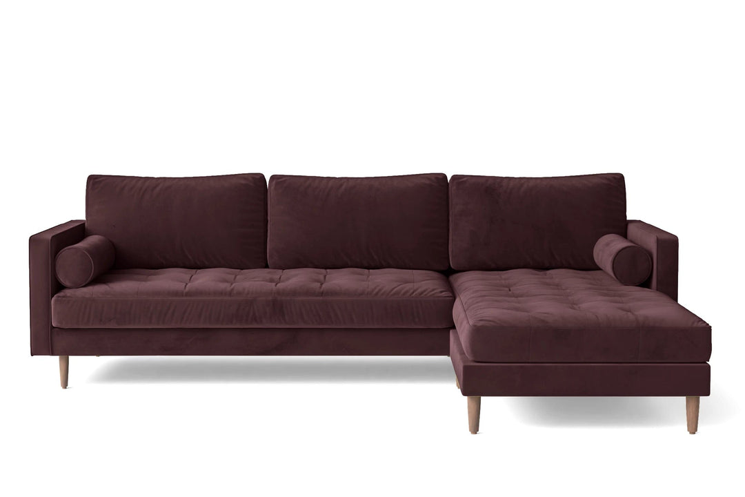 LIVELUSSO Chaise Lounge Sofa Gela 3 Seater Right Hand Facing Chaise Lounge Corner Sofa Grape Velvet