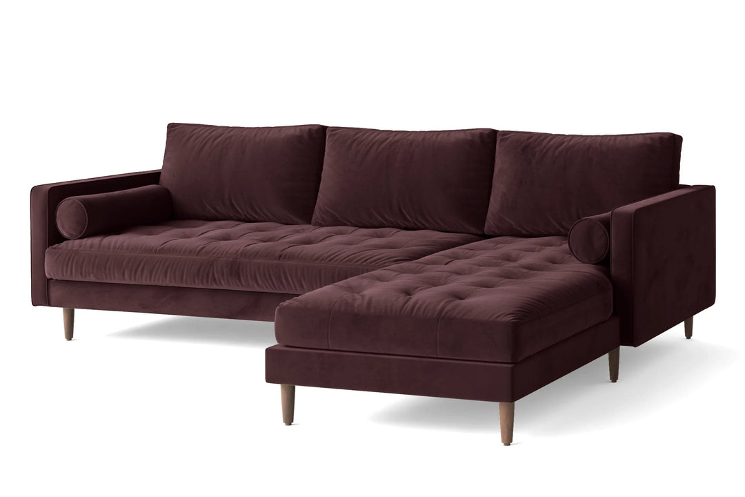 LIVELUSSO Chaise Lounge Sofa Gela 3 Seater Right Hand Facing Chaise Lounge Corner Sofa Grape Velvet