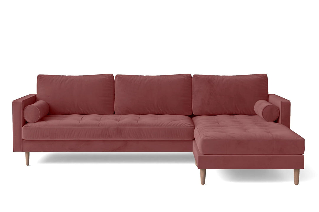 LIVELUSSO Chaise Lounge Sofa Gela 3 Seater Right Hand Facing Chaise Lounge Corner Sofa Pink Velvet